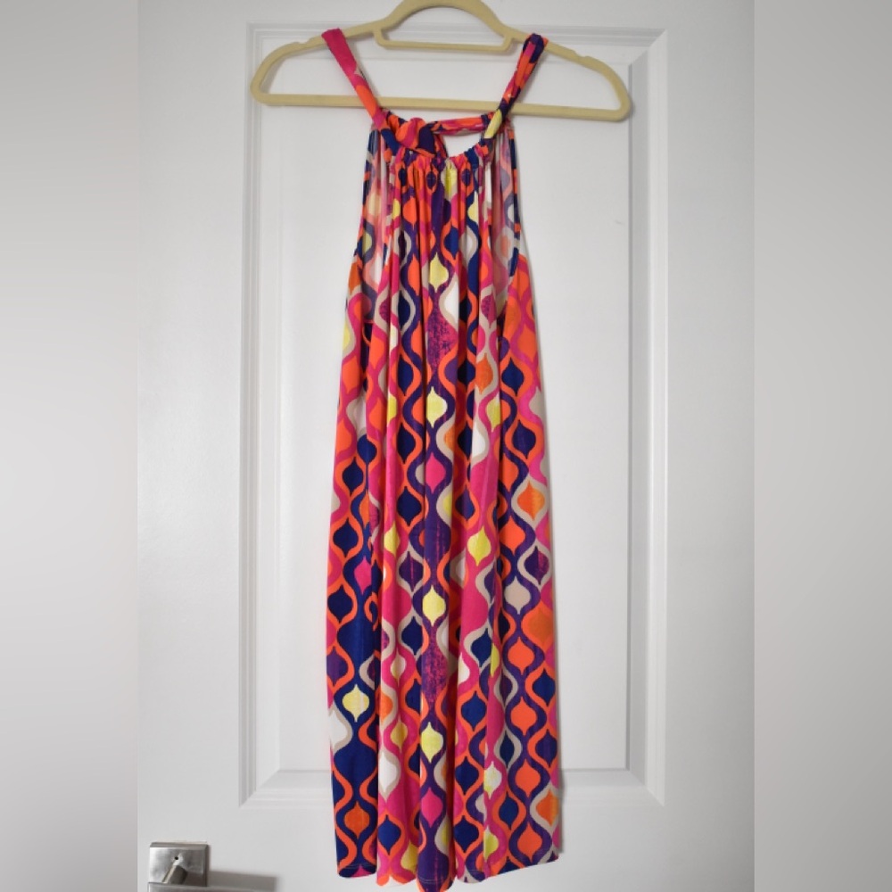 Trina Turk "Milan" Scrolling Floral Mini Dress — Vibrant Halter Neck